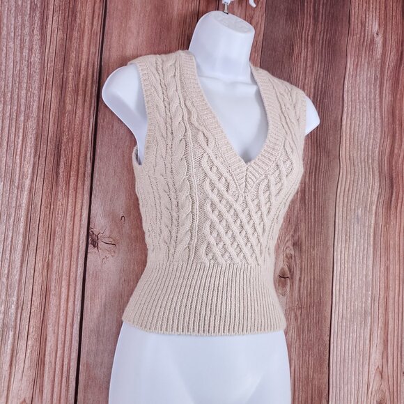 Rag & Bone Womens XXS Elizabeth Cable Knit Sweater Vest Ivory Wool Alpaca Blend - Picture 3 of 14
